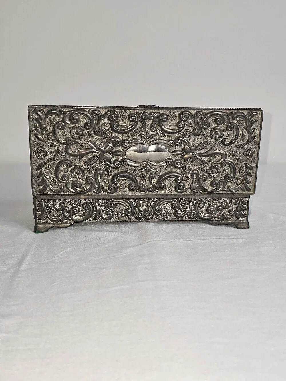 VTG 1992 Jewelry Box Godinger Silver Floral Ornate Baroque Rectangular